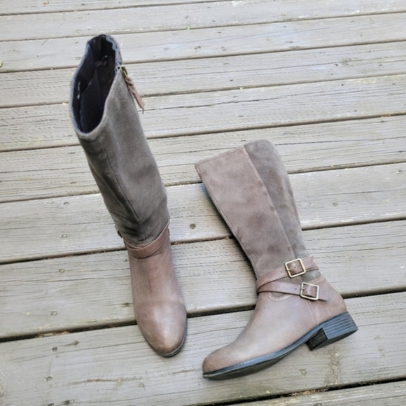 Vintage 90s y2k Brown Leather Suede Buckle Knee High Tall Equestrian Riding Boot - Picture 8 of 8